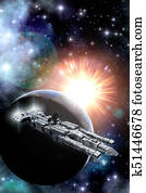 Spaceship planet and sun Spaceship planet and sun
