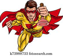 Super Plumber Handyman Superhero Holding Plunger Super Plumber Handyman Superhero Holding Plunger