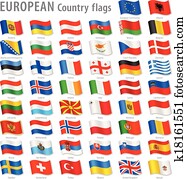 Vector Europe National Flag Set
