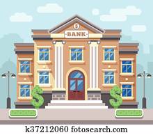 Bank building with cityscape. Business and finance flat vector concept Bank building with cityscape. Business and finance flat vector concept