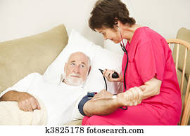 Home Health Nurse Takes Blood Pressure