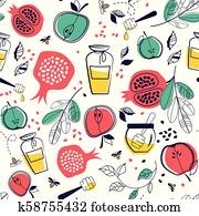 seamless pattern with symbols of Rosh Hashanah. Jewish new year seamless pattern with symbols of Rosh Hashanah. Jewish new year