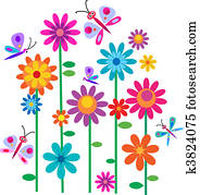 springtime, flores, e, borboletas