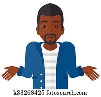 verwirrt, besetzen zuckend, seine, schultern.