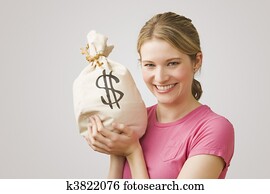 Woman Holding Money Bag