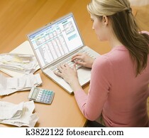 Woman Using Laptop for Finances