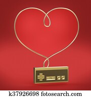 old gamepad vintage controller love gaming concept background heart render isolated