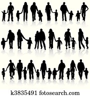 recoger, familia, siluetas