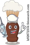 A dedicate shaving brush nurse mascot design with a syringe A dedicate shaving brush nurse mascot design with a syringe