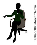 afrikanische amerikanische frau, sitzen, auf, ein, schreibtischsessel, exec, silhouette