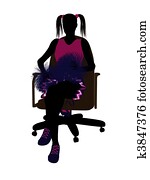 cheerleader, sentando, ligado, um, cadeira escritório, silueta