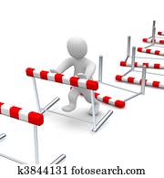 Man overcome or knocking down hurdles. 3d rendered illustration. Man overcome or knocking down hurdles. 3d rendered illustration.