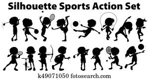 Silhouette sports action set on white background Silhouette sports action set on white background