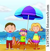 un, familia, en la playa