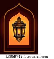 complicado, árabe, lanterna, para, eid, ou