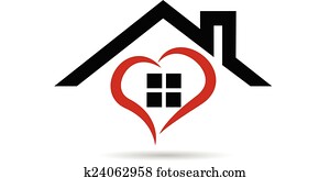 haus, und, herz, vektor, logo haus, und, herz, vektor, logo