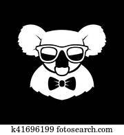 hipster, cute, koala, em, óculos, e, arco, Tie., simples, logotipo, sinal., vetorial