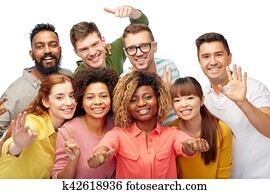 internacional, grupo pessoas, mostrando, polegares cima