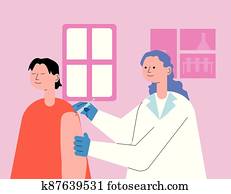 רופא נקבה, עם, חולה, להזריק, תרכיב