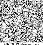 Cartoon hand drawn ice cream doodles seamless pattern Cartoon hand drawn ice cream doodles seamless pattern