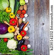 Huge group of fresh vegetables on wooden  table - High quality s