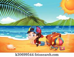 Little girl having fun at the beach