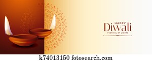 traditional happy diwali festival banner with two diya traditional happy diwali festival banner with two diya