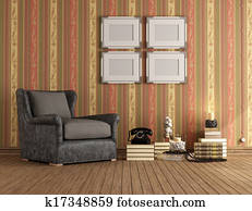 Vintage room with brown classic armchair Vintage room with brown classic armchair