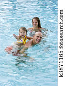 Family with young child playing in swimming pool Family with young child playing in swimming pool