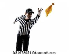 futebol americano, árbitro, jogar, amarela, bandeira, silueta