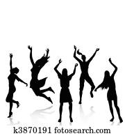 Happy active women silhouettes