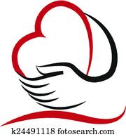 mãos, e, coração, amor, logotipo, vetorial