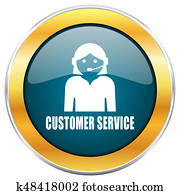 servicio de cliente, azul, brillante, redondo, icono, con, dorado, cromo, metálico, frontera, aislado, blanco, plano de fondo, para, tela, y, móvil, apps, designers.