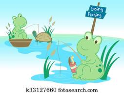 Two frogs fishing in a pond Two frogs fishing in a pond