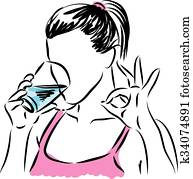 woman drinking glass of water illus woman drinking glass of water illus