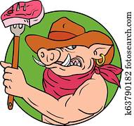 קאובוי, חטוף, להחזיק, צלה, סטייק, ציור, צבע