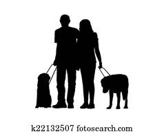 blind couple with dogs silhouette blind couple with dogs silhouette