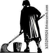 Scrub Woman Mopping