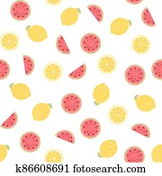 Seamless Pattern with Lemon and Watermelon Fruits. Illustration Seamless Pattern with Lemon and Watermelon Fruits. Illustration