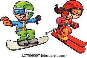 Skiing and snowboarding kids Skiing and snowboarding kids
