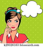Thinking pop art woman Thinking pop art woman