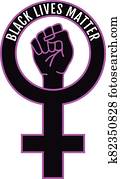 Black lives matter, female sign with fighting fist, vector
