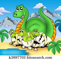 Dinosaur mom with little babies Dinosaur mom with little babies