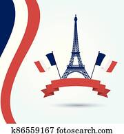 Eiffel tower france flags and ribbon vector design Eiffel tower france flags and ribbon vector design