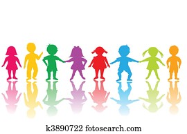 grupo, de, coloreado, niños