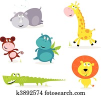seis, cute, animais safari, -, giraffe,