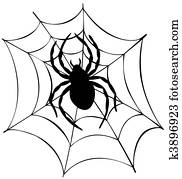 silueta, de, aranha teia