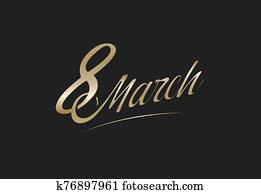 8 march golden text on black background, vector greeting card cover design for womens day holiday.