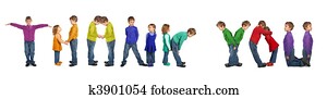 boy and girl making word THANK YOU, collage boy and girl making word THANK YOU, collage