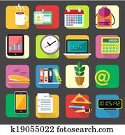 Business office stationery icons set Business office stationery icons set